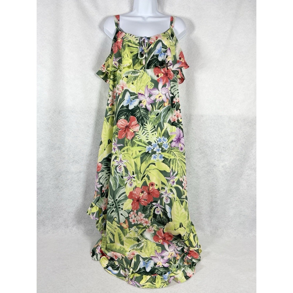 Tommy Bahama Maxi Dress Women's Medium Green Tropolicious Floral Ruffles